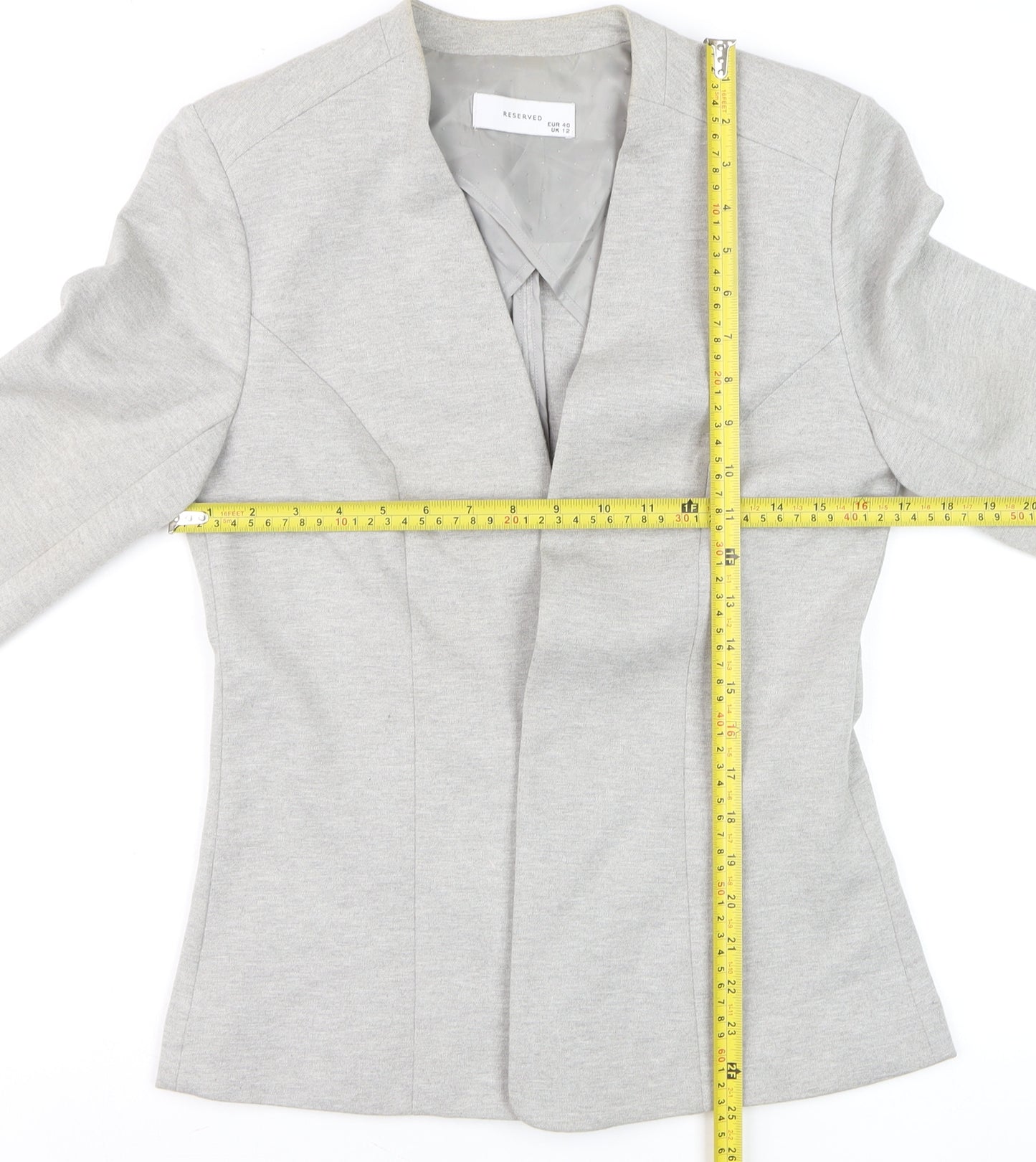 Reserved Women’s Grey Slim Fit Collarless Blazer Size 12