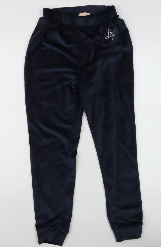 Lipsy Girls Navy Blue Velour Jogger Trousers 11-12 Years Soft Elastic Waist