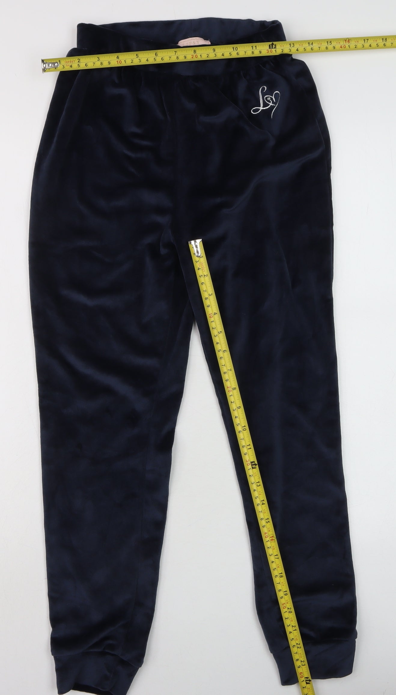 Lipsy Girls Navy Blue Velour Jogger Trousers 11-12 Years Soft Elastic Waist