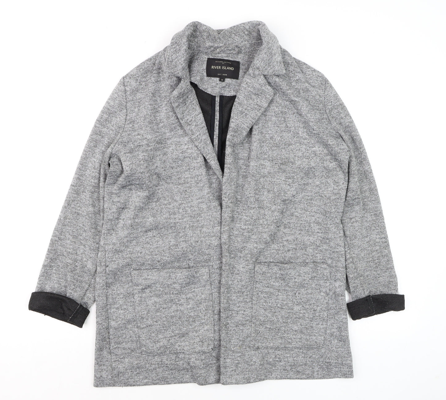 River Island Women Grey Size 12 Cotton Blend Knit Coatigan