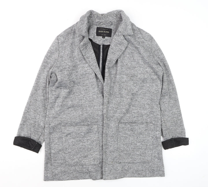 River Island Women Grey Size 12 Cotton Blend Knit Coatigan