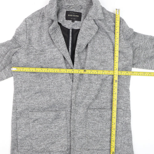 River Island Women Grey Size 12 Cotton Blend Knit Coatigan