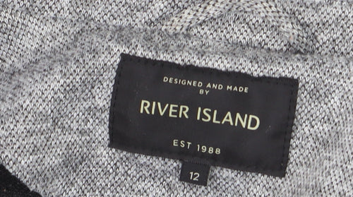River Island Women Grey Size 12 Cotton Blend Knit Coatigan