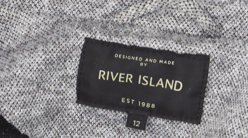 River Island Women Grey Size 12 Cotton Blend Knit Coatigan