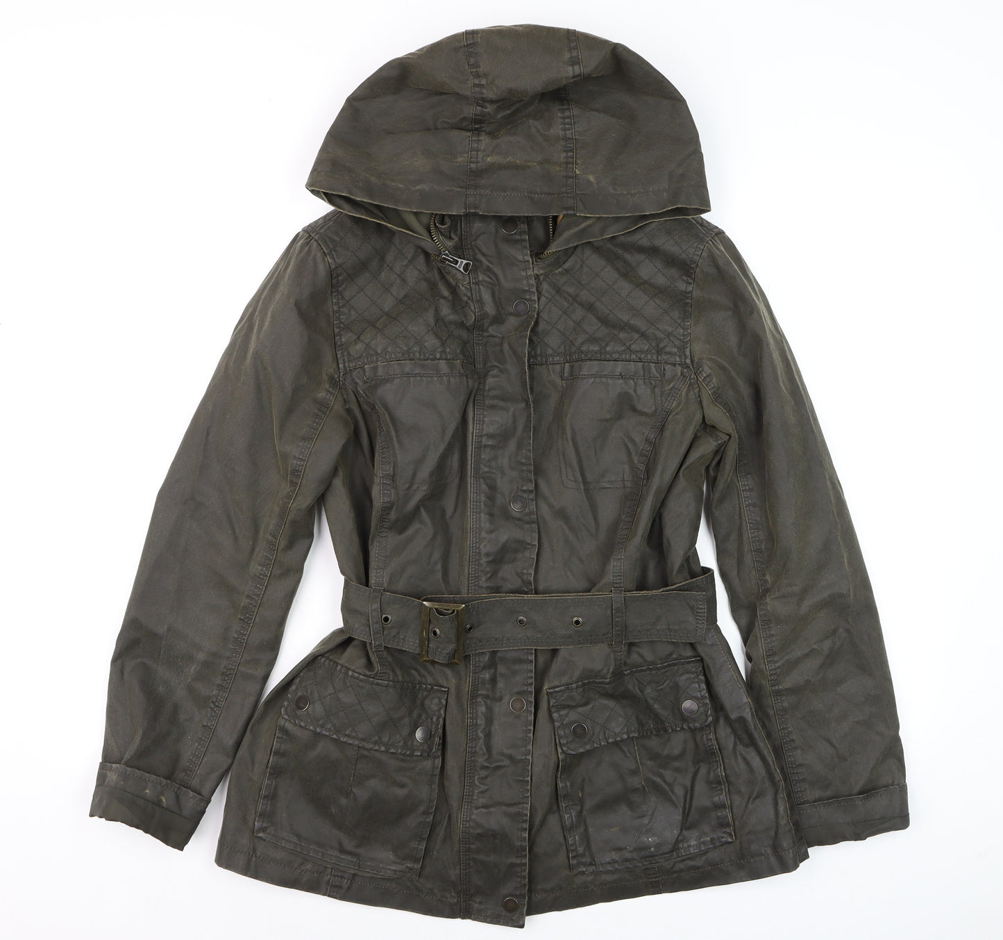 Marks and Spencer Women Khaki Waxed Hooded Parka Jacket Size 12