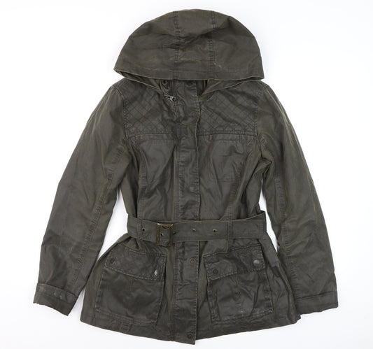 Marks and Spencer Women Khaki Waxed Hooded Parka Jacket Size 12