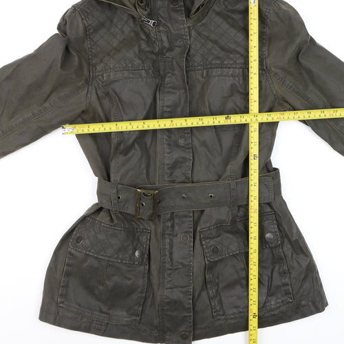 Marks and Spencer Women Khaki Waxed Hooded Parka Jacket Size 12