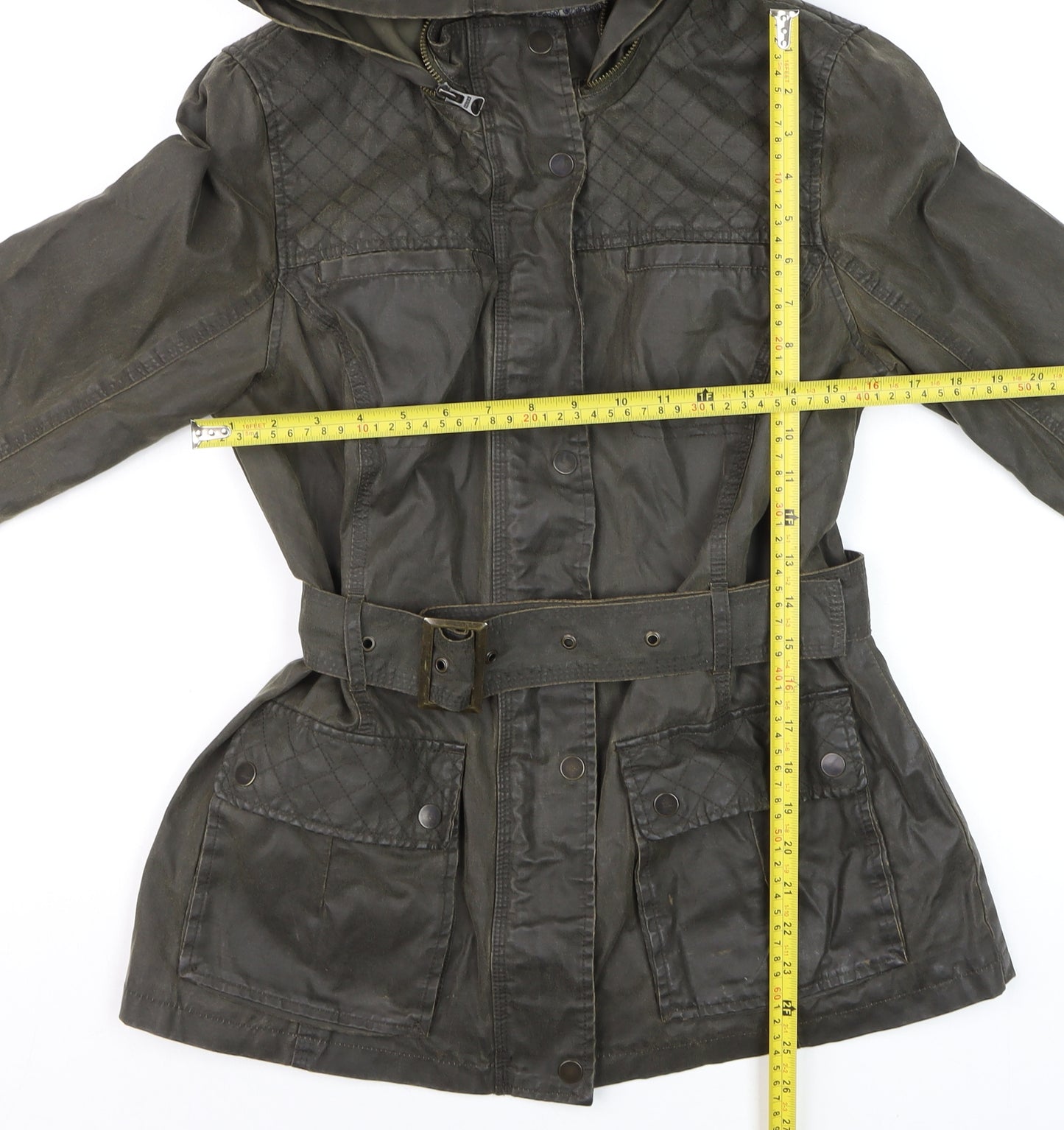 Marks and Spencer Women Khaki Waxed Hooded Parka Jacket Size 12