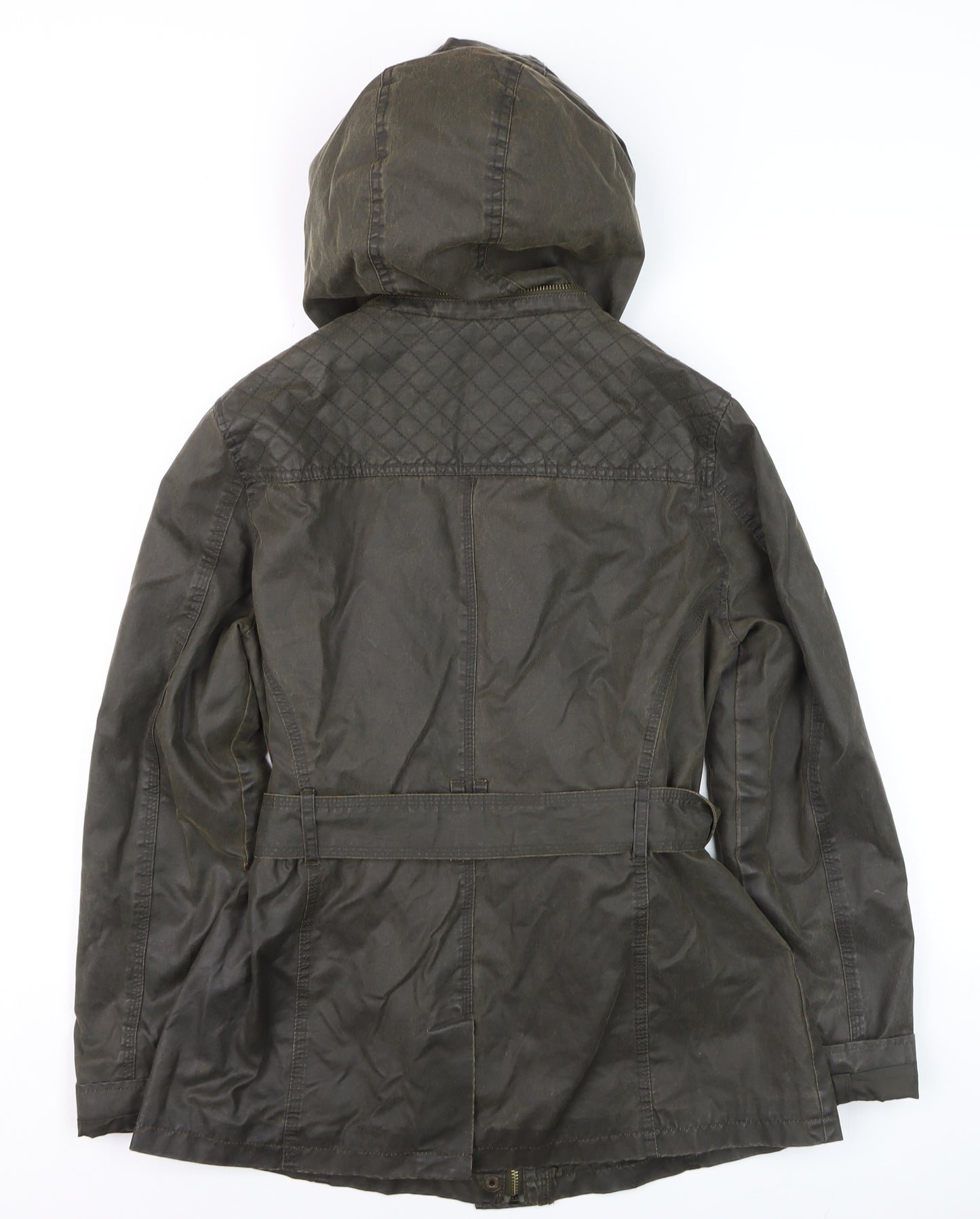 Marks and Spencer Women Khaki Waxed Hooded Parka Jacket Size 12