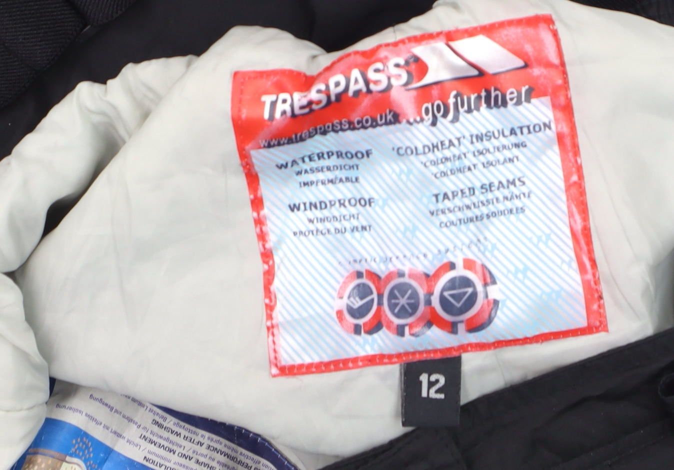 Trespass Womens Black Snow Pants Size 12 Waterproof Insulated Winter Trousers