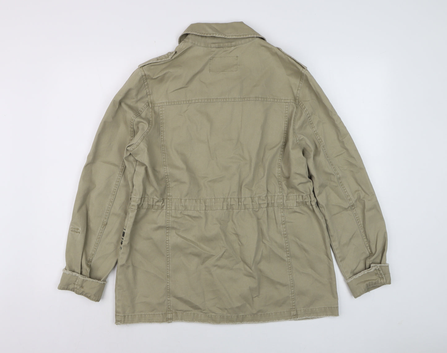 River Island Womens Beige Military Jacket Size 12 Cotton Embroidered