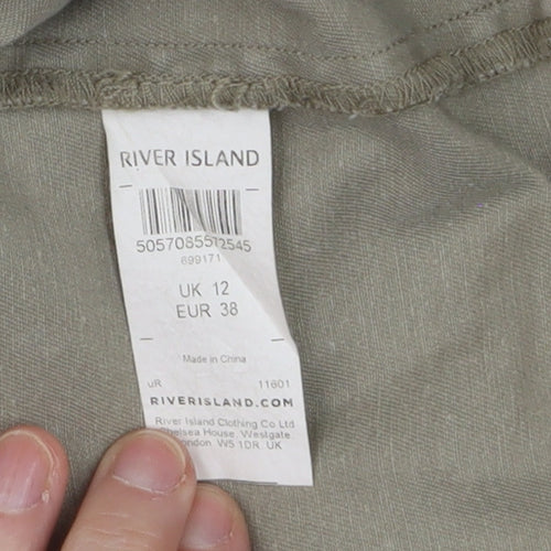 River Island Womens Beige Military Jacket Size 12 Cotton Embroidered