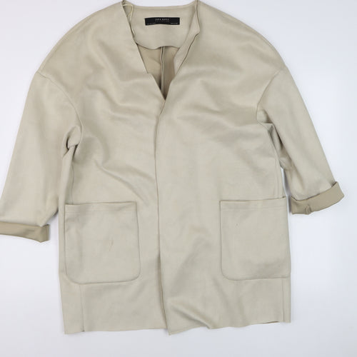 Zara Women Beige Relaxed Fit Open Front Coatigan Size 16