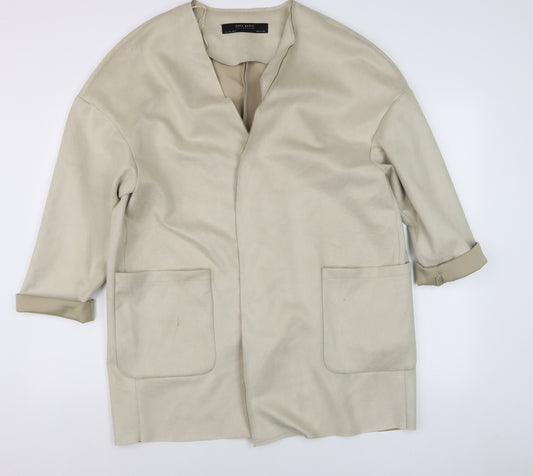 Zara Women Beige Relaxed Fit Open Front Coatigan Size 16