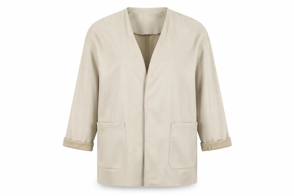 Front view of Zara Women Beige Relaxed Fit Open Front Coatigan, size 16