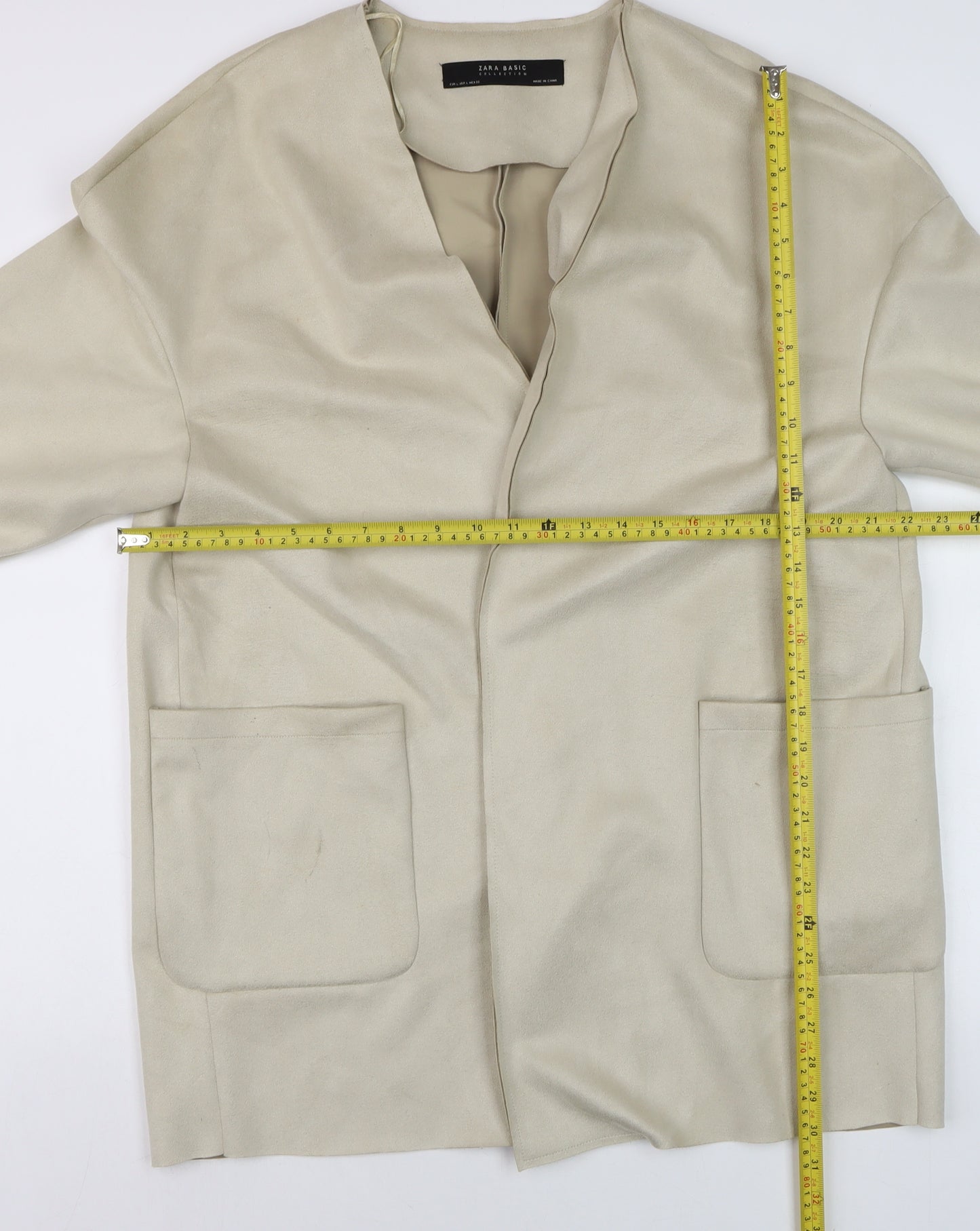 Zara Women Beige Relaxed Fit Open Front Coatigan Size 16