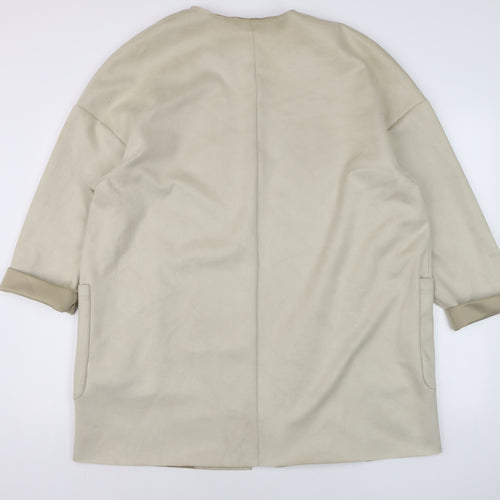Zara Women Beige Relaxed Fit Open Front Coatigan Size 16