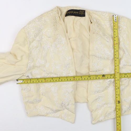 Donna Karan Women’s Ivory Silk Embroidered Cropped Blazer Jacket Size 2