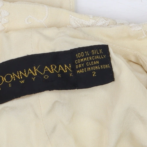 Donna Karan Women’s Ivory Silk Embroidered Cropped Blazer Jacket Size 2