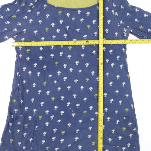 Lily & Me Women's Blue Floral Tunic Blouse Size 12 3/4 Sleeve Cotton