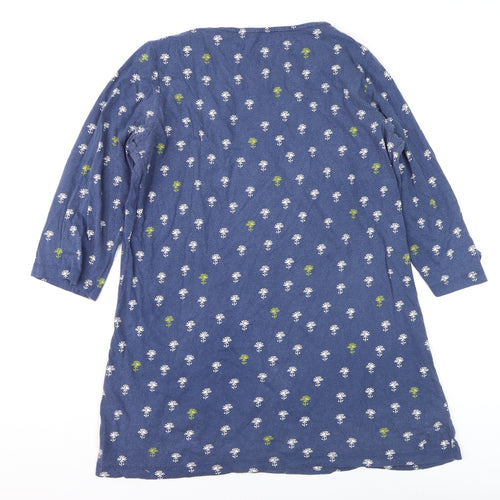 Lily & Me Women's Blue Floral Tunic Blouse Size 12 3/4 Sleeve Cotton