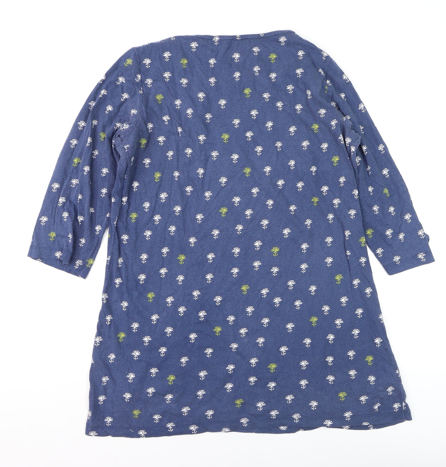 Lily & Me Women's Blue Floral Tunic Blouse Size 12 3/4 Sleeve Cotton