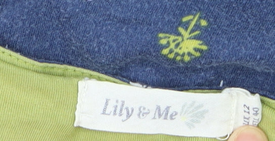 Lily & Me Women's Blue Floral Tunic Blouse Size 12 3/4 Sleeve Cotton
