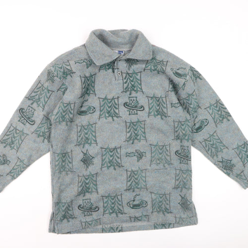 AUG Boys Grey Graphic Collared Pullover Jumper Size M - Acrylic Blend