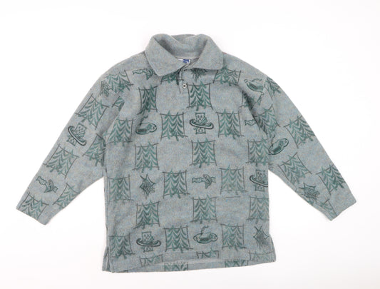 AUG Boys Grey Graphic Collared Pullover Jumper Size M - Acrylic Blend