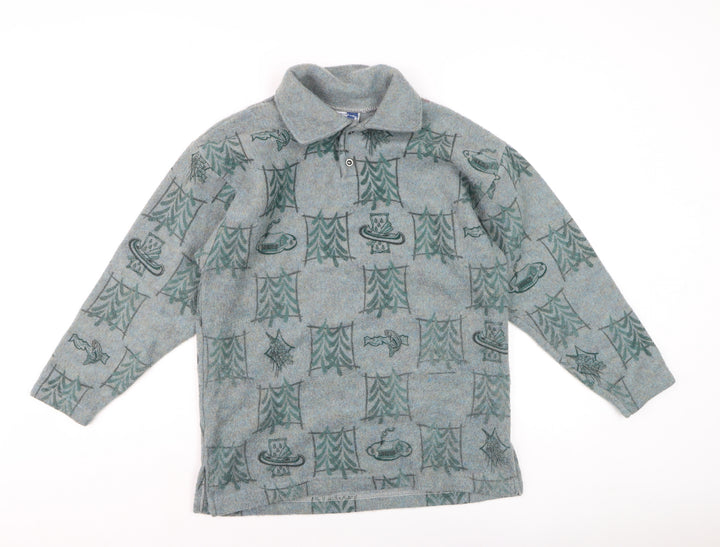 AUG Boys Grey Graphic Collared Pullover Jumper Size M - Acrylic Blend