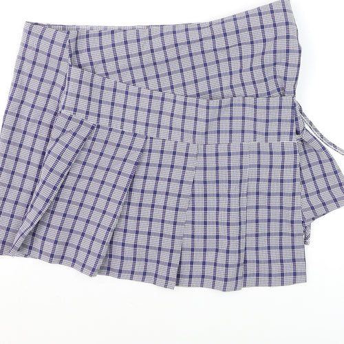 Collusion Womens Blue Check Pleated Wrap Skirt Size 10