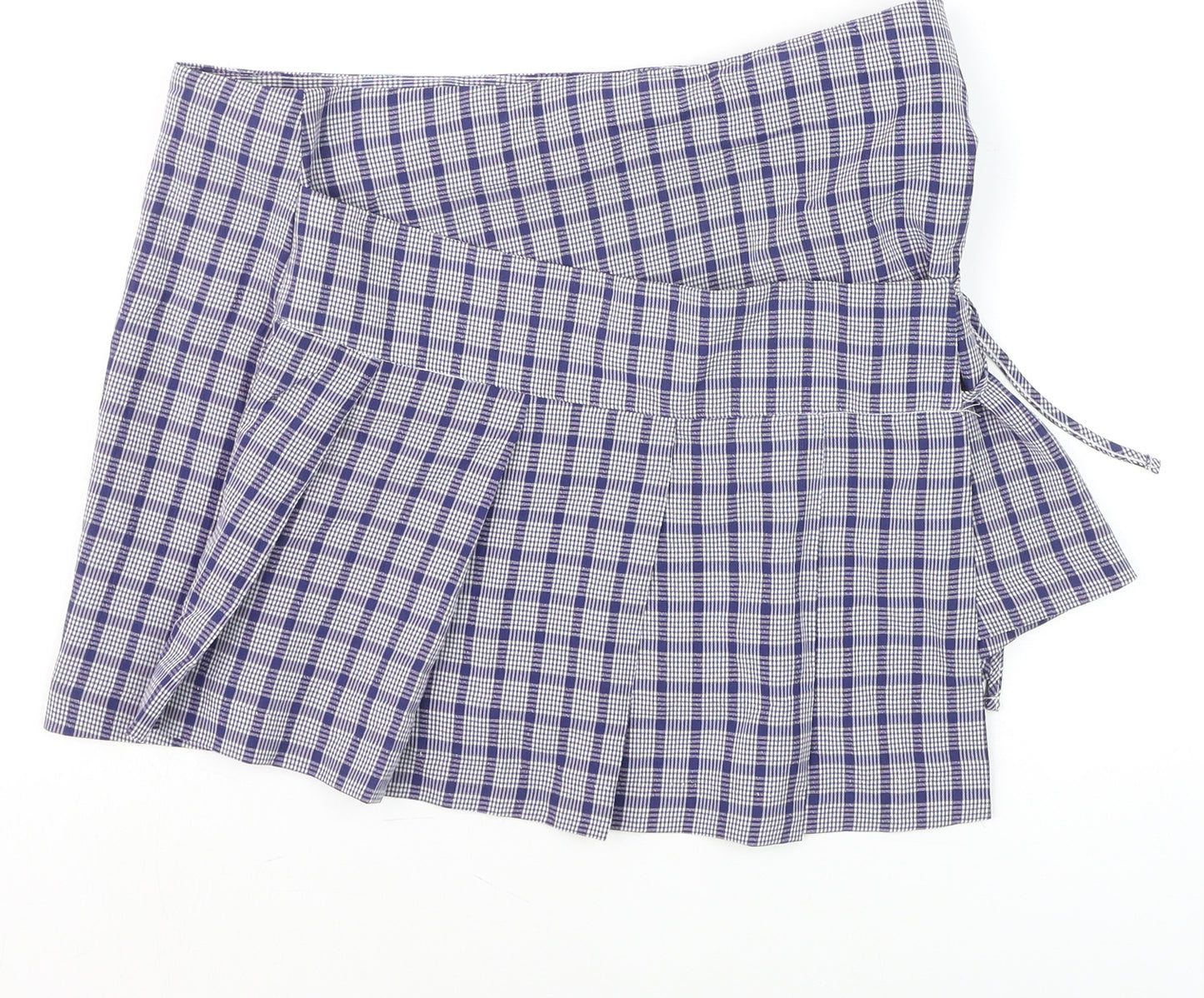 Collusion Womens Blue Check Pleated Wrap Skirt Size 10
