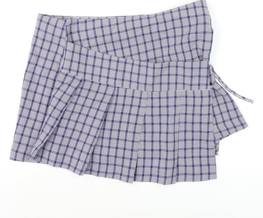 Collusion Womens Blue Check Pleated Wrap Skirt Size 10
