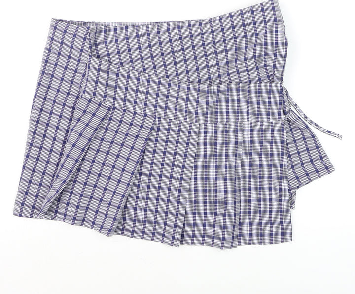 Collusion Womens Blue Check Pleated Wrap Skirt Size 10
