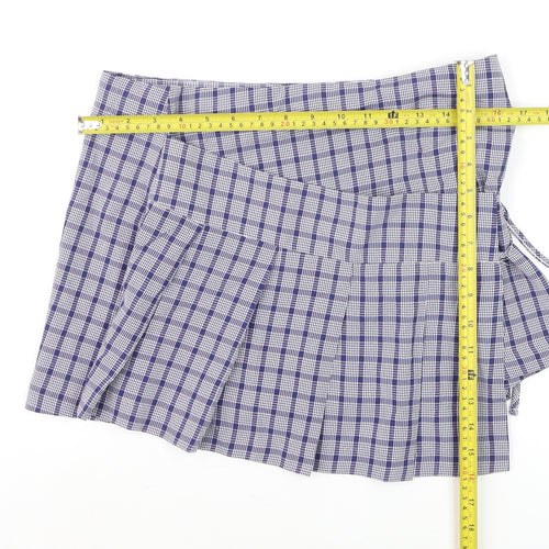 Collusion Womens Blue Check Pleated Wrap Skirt Size 10