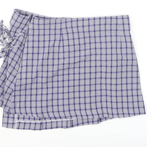 Collusion Womens Blue Check Pleated Wrap Skirt Size 10