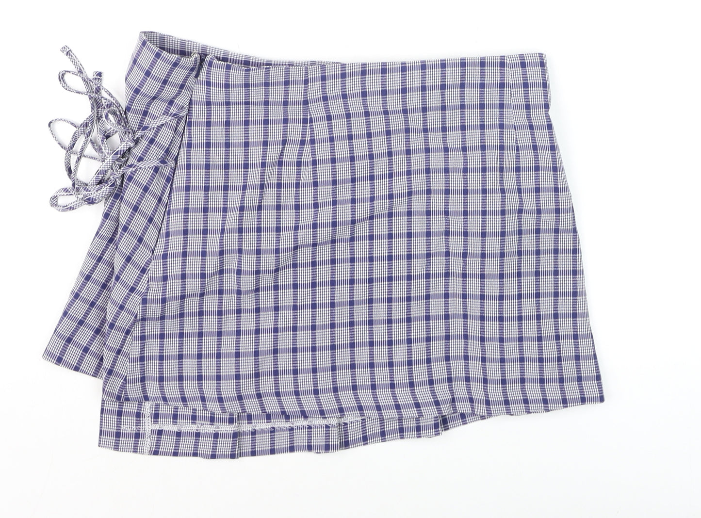 Collusion Womens Blue Check Pleated Wrap Skirt Size 10