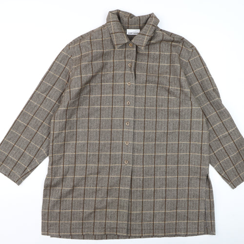 Gerry Weber Women's Brown Check Wool Angora 3/4 Sleeve Button-Up Shirt Size 12