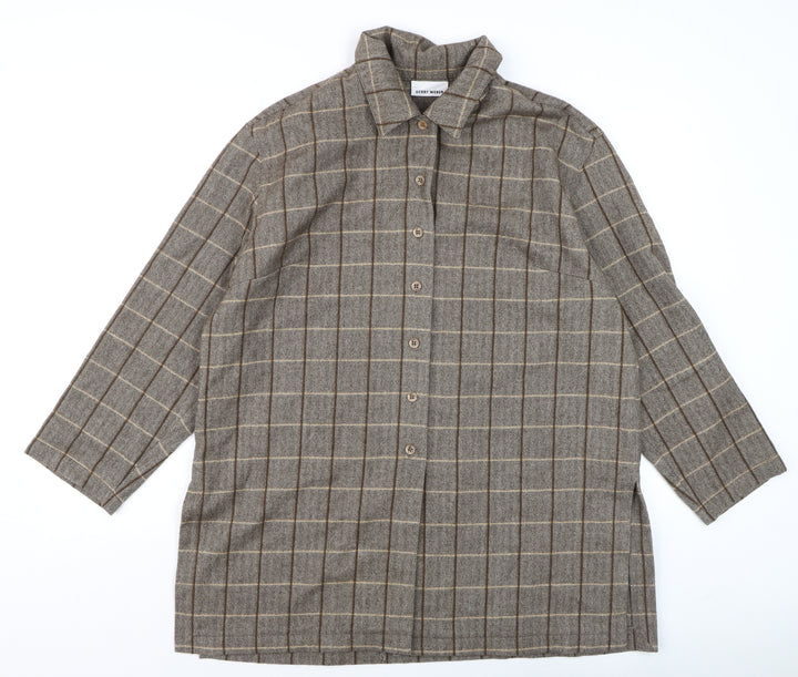 Gerry Weber Women's Brown Check Wool Angora 3/4 Sleeve Button-Up Shirt Size 12