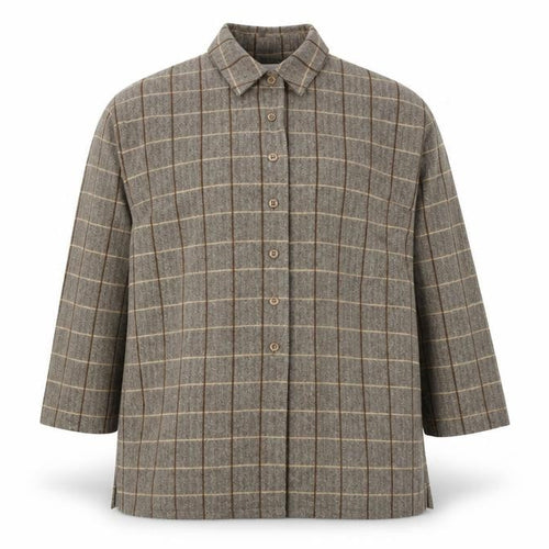 Gerry Weber Women's Brown Check Wool Angora 3/4 Sleeve Button-Up Shirt Size 12