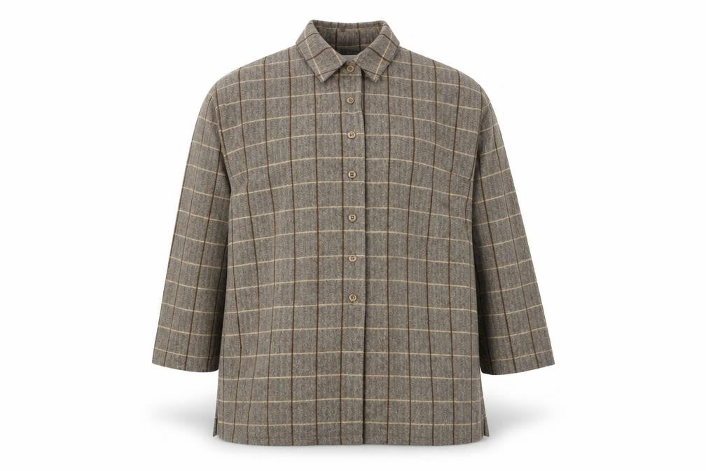 Gerry Weber Women's Brown Check Wool Angora 3/4 Sleeve Button-Up Shirt Size 12