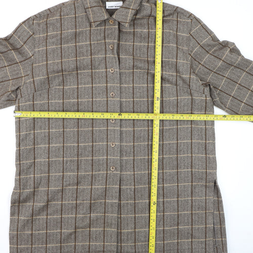 Gerry Weber Women's Brown Check Wool Angora 3/4 Sleeve Button-Up Shirt Size 12