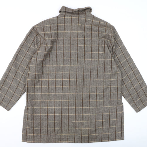 Gerry Weber Women's Brown Check Wool Angora 3/4 Sleeve Button-Up Shirt Size 12