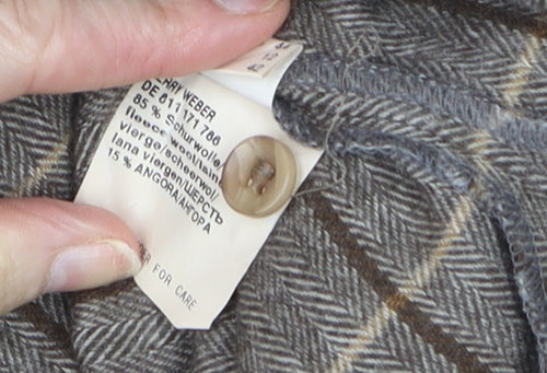 Gerry Weber Women's Brown Check Wool Angora 3/4 Sleeve Button-Up Shirt Size 12