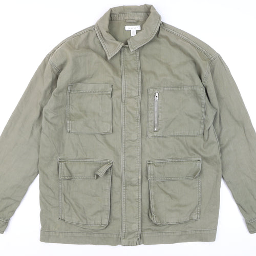 Topshop Men’s Green Military Jacket M 40in Cotton Twill Full Zip Casual