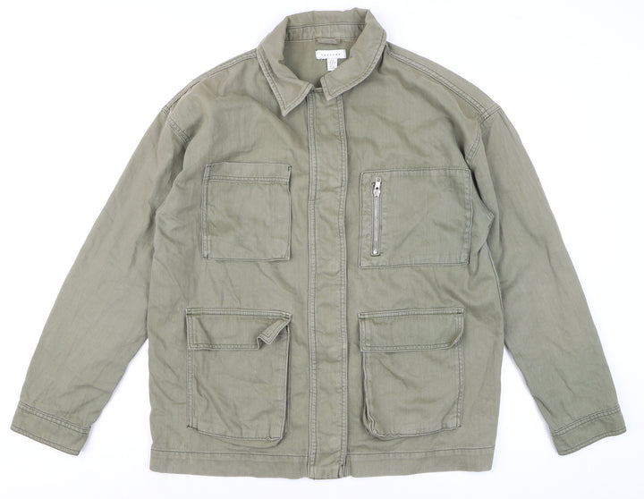 Topshop Men’s Green Military Jacket M 40in Cotton Twill Full Zip Casual