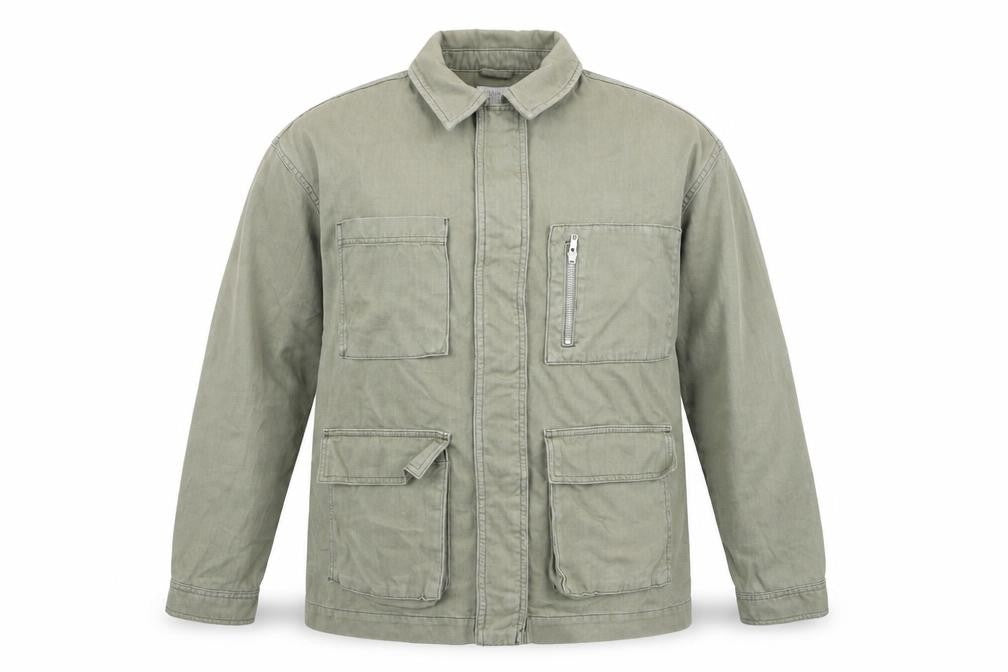 Topshop Men’s Green Military Jacket M 40in Cotton Twill Full Zip Casual
