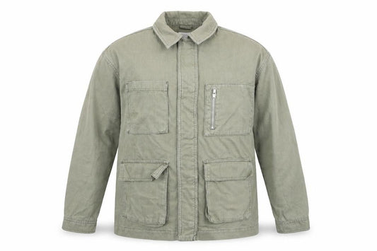 Front view of Topshop Men’s Green Military Jacket M 40in Cotton Twill Full Zip Casual