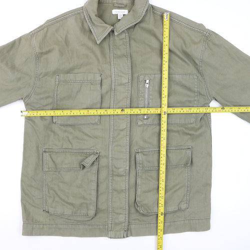 Topshop Men’s Green Military Jacket M 40in Cotton Twill Full Zip Casual