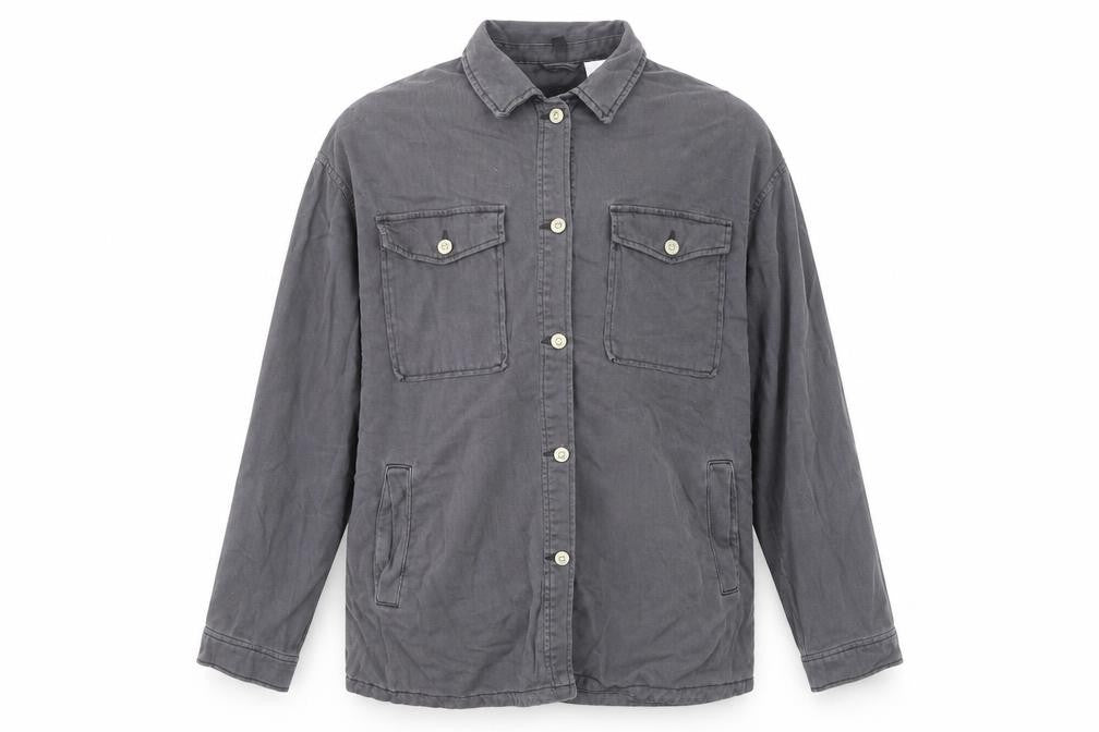 Front view of H&M Men’s Grey Cotton Button-Up Shirt Long Sleeve M Regular Fit